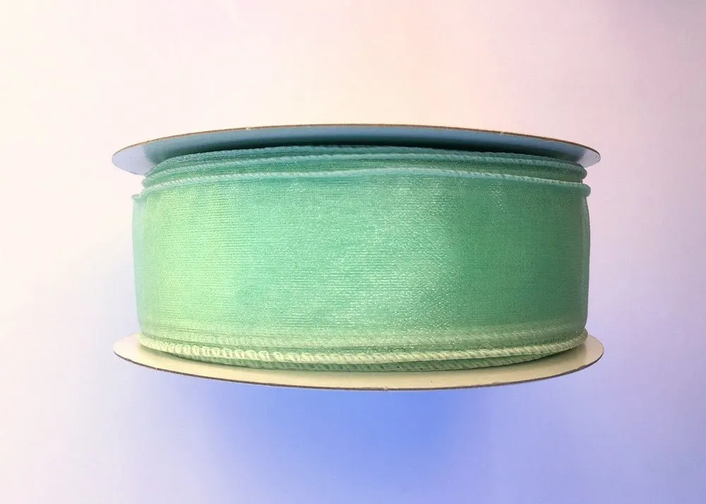 1.5" Sheer Wired Ribbon: Mint Green (25yds)