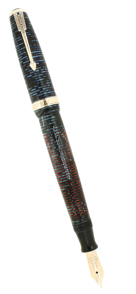 1940 PARKER VACUMATIC AZURE PEARL DOUBLE JEWEL MAJOR FOUNTAIN PEN RESTORED