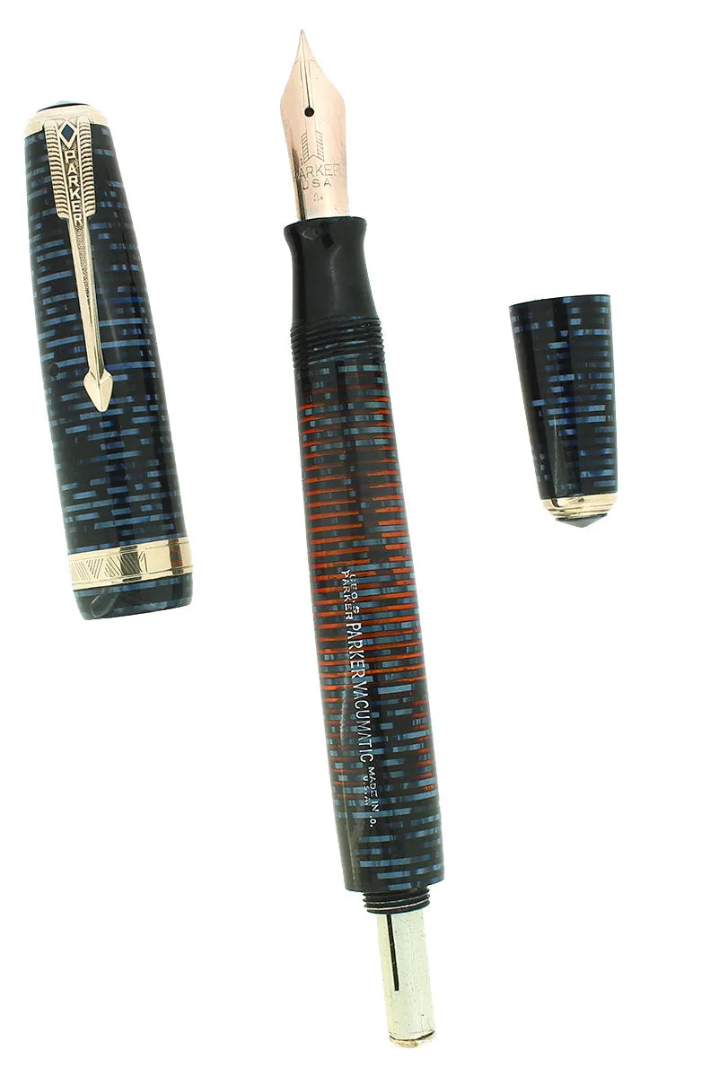 1940 PARKER VACUMATIC AZURE PEARL DOUBLE JEWEL MAJOR FOUNTAIN PEN RESTORED