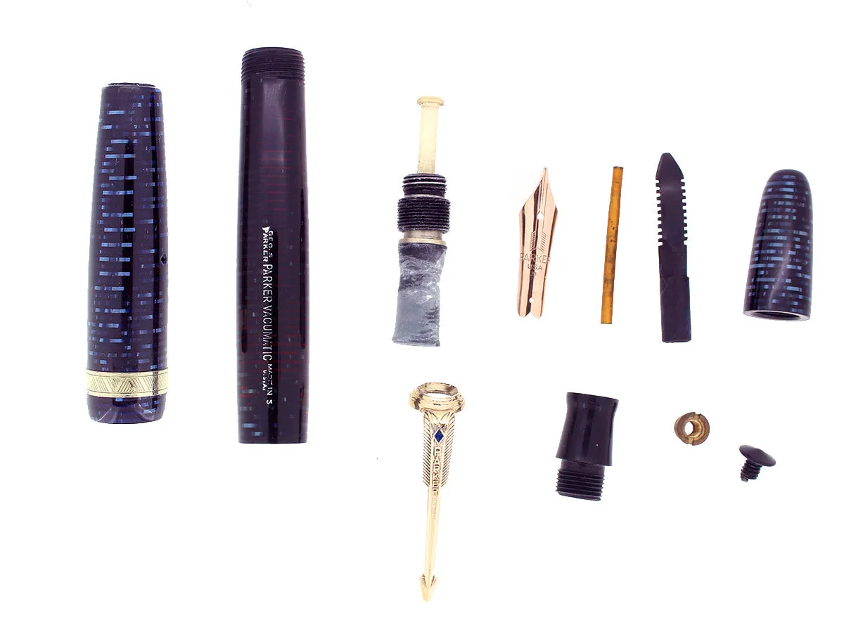 1945 PARKER VACUMATIC MAJOR AZURE BLUE PEARL FOUNTAIN PEN RESTORED