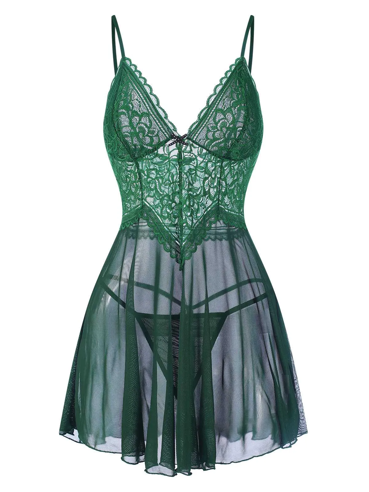 1960s Spaghetti Straps Lace Sheer Nightgown