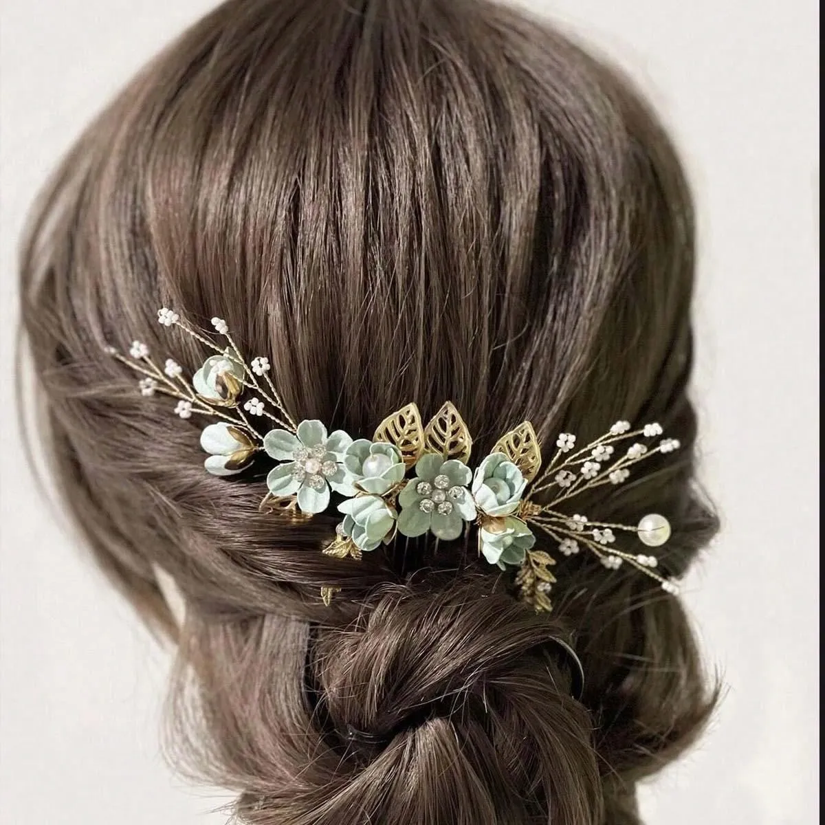 1pc Fashionable Bridal Wedding Hair Accessory In Green And White Colors With A Fresh And Delicate Style, Suitable For Bridesmaid And Little Girls Tiaras