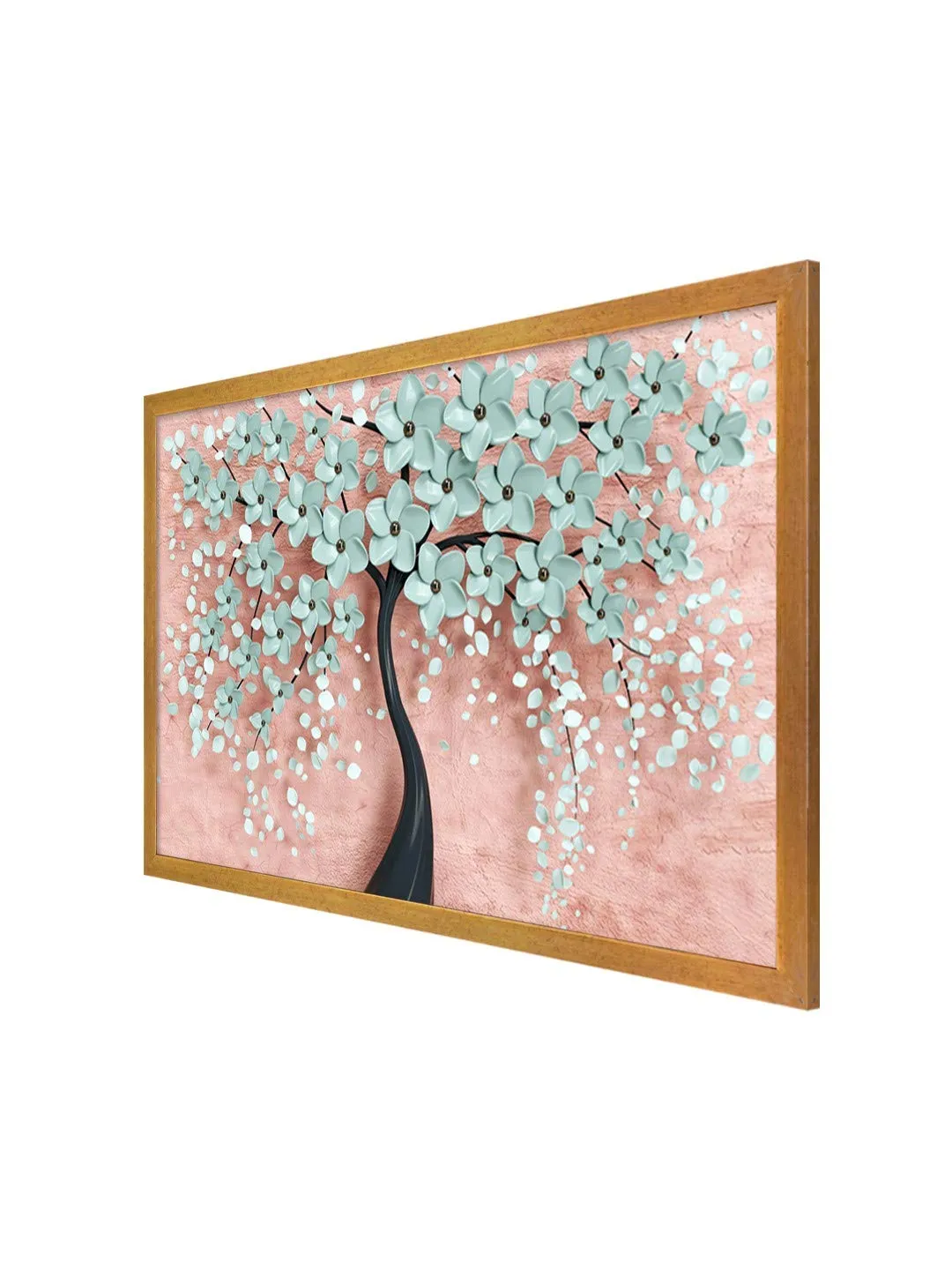999STORE Fiber wall painting paintings for bedro with frame flower floral living room Home Décor Room frames Canvas Painting White Flowers Tree (Set of 1 18X30 Inches Golden) GOFLP18300114