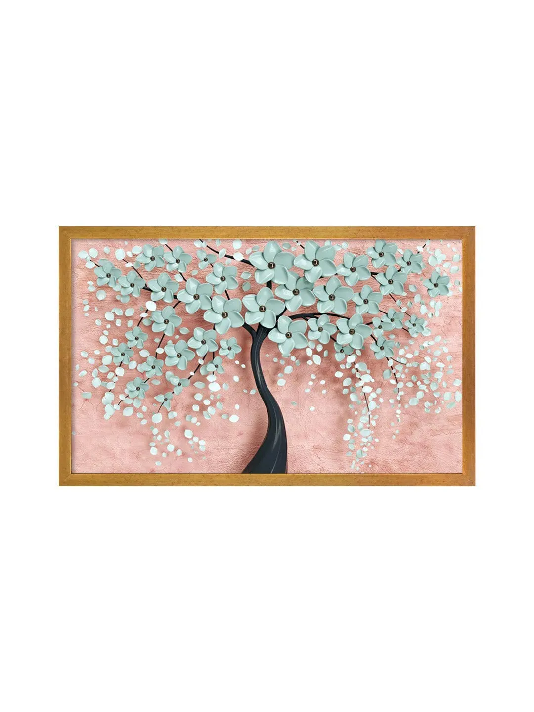 999STORE Fiber wall painting paintings for bedro with frame flower floral living room Home Décor Room frames Canvas Painting White Flowers Tree (Set of 1 18X30 Inches Golden) GOFLP18300114
