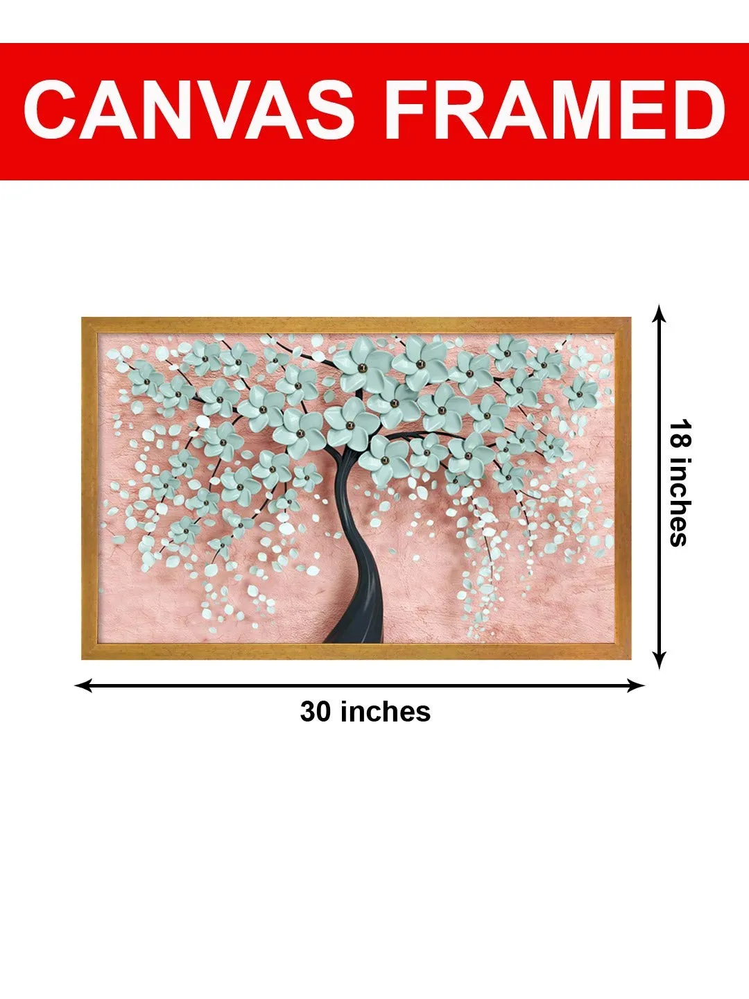 999STORE Fiber wall painting paintings for bedro with frame flower floral living room Home Décor Room frames Canvas Painting White Flowers Tree (Set of 1 18X30 Inches Golden) GOFLP18300114