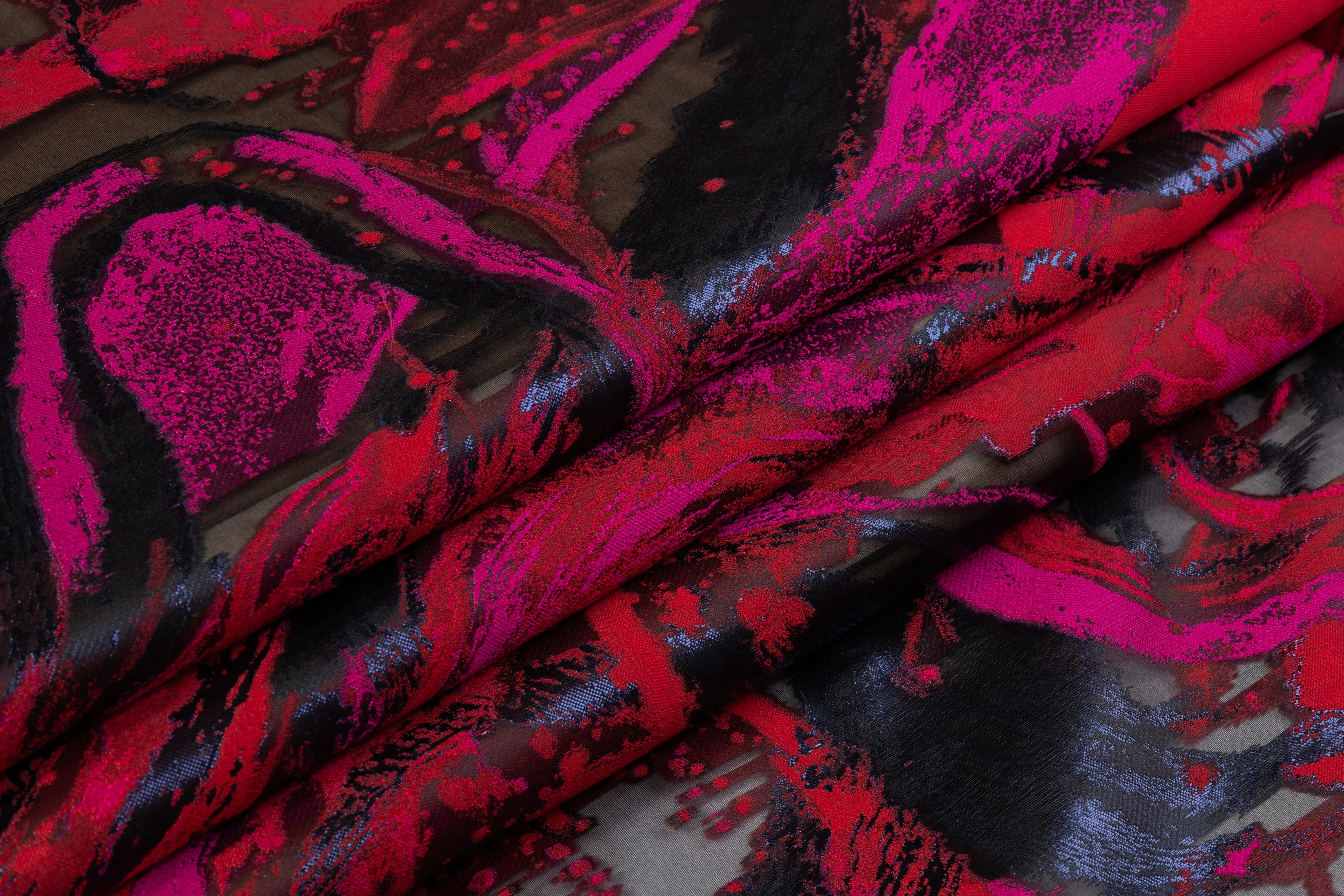 Abstract Italian Silk Blend Fil Coupé - Red / Fuchsia / Black