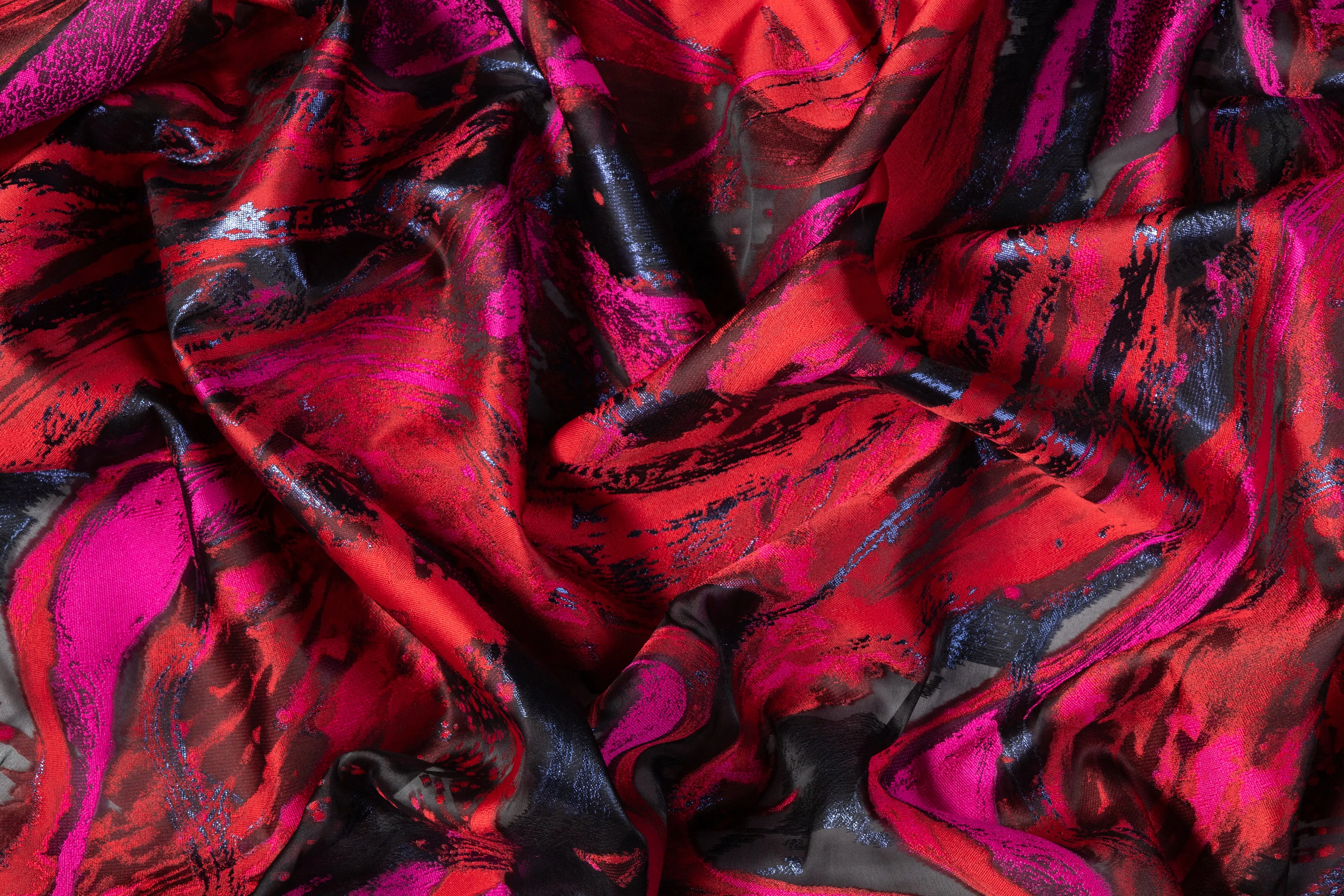 Abstract Italian Silk Blend Fil Coupé - Red / Fuchsia / Black