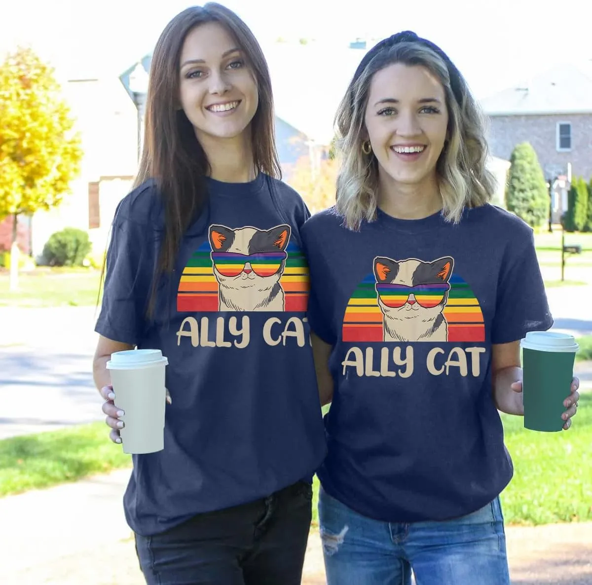 Ally Cat Shirt for Women Pride Tshirt LGBT Gay Shirts Cat Pride T-Shirt Rainbow Graphic Tee Tops