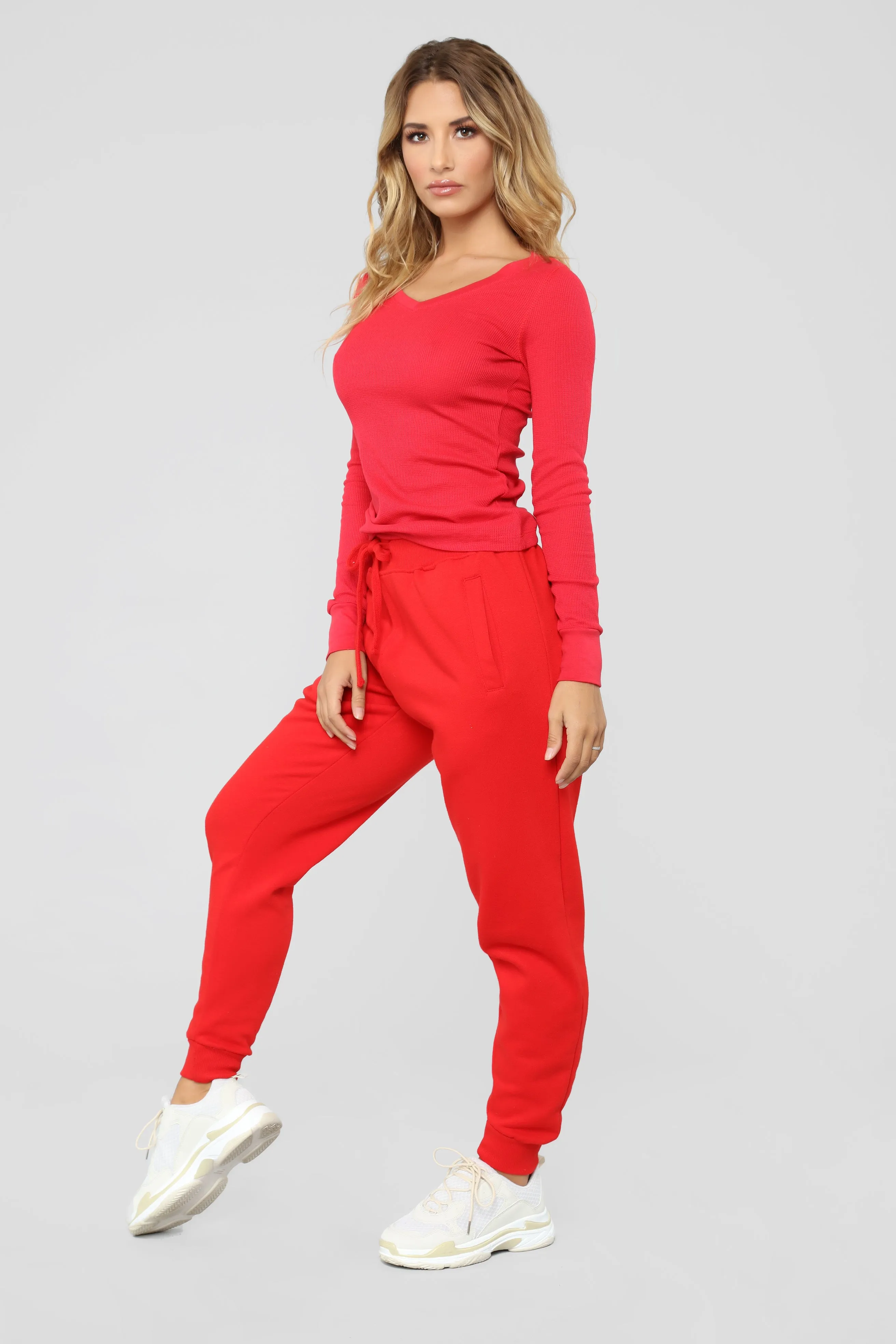 Ashley V Neck Top - Scarlet Red