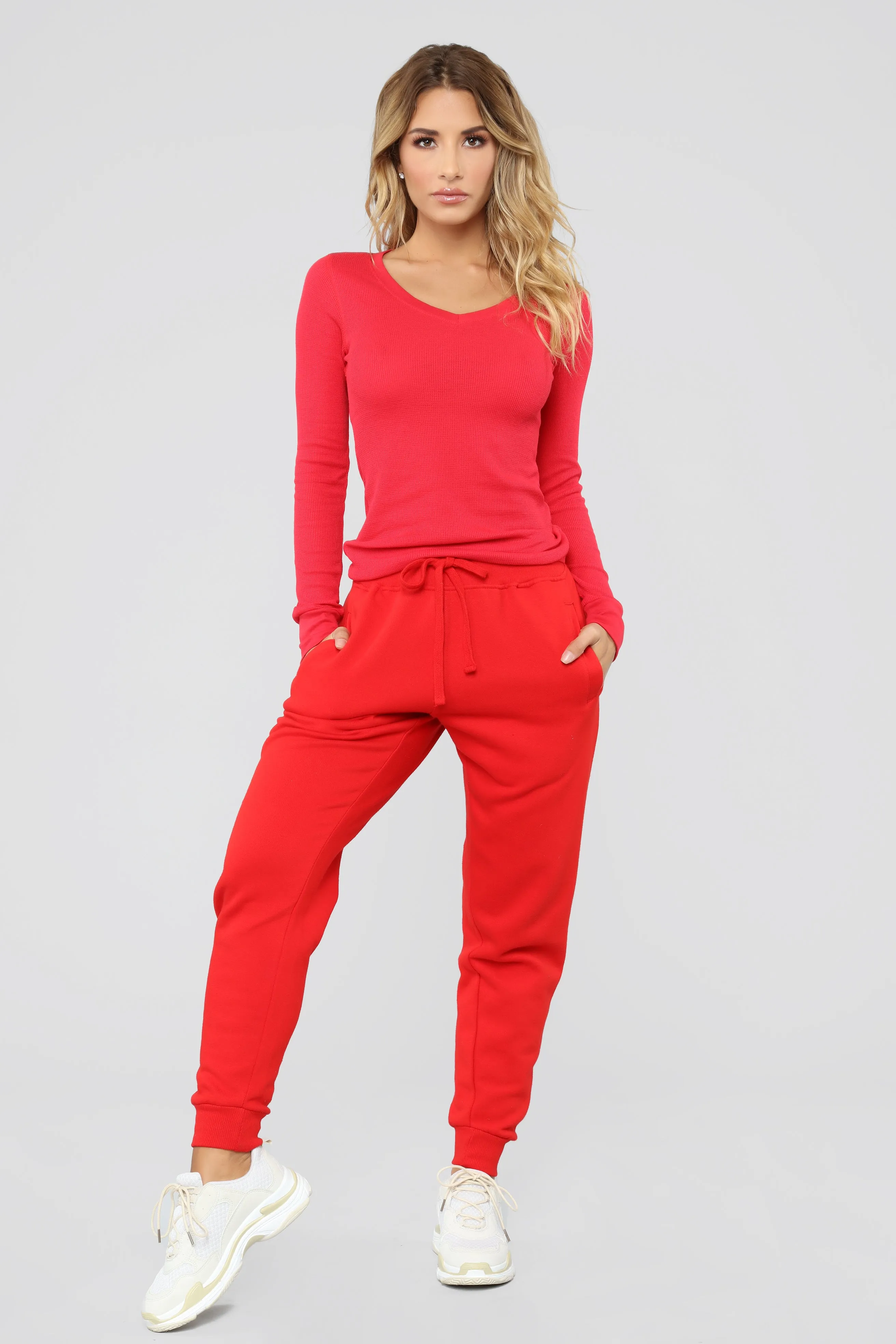Ashley V Neck Top - Scarlet Red