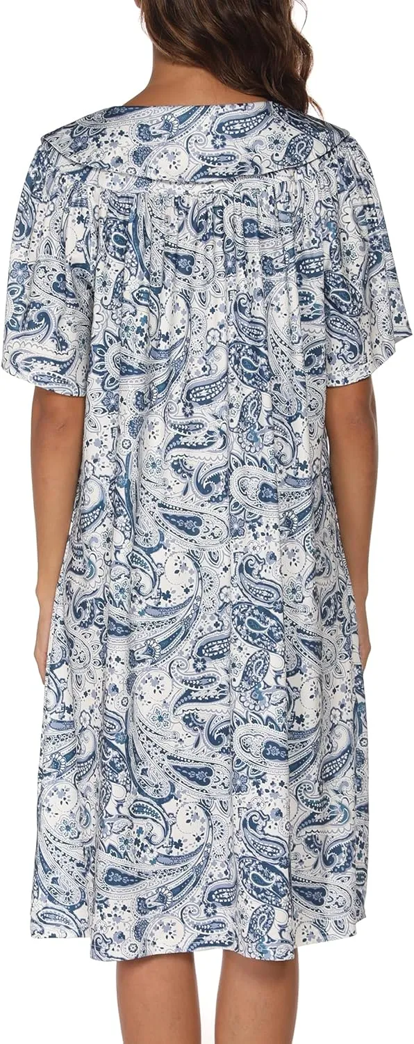AVIIER House Dress Women Short Sleeve Mumu Lounge Dresses Patio Nightgowns with Pockets