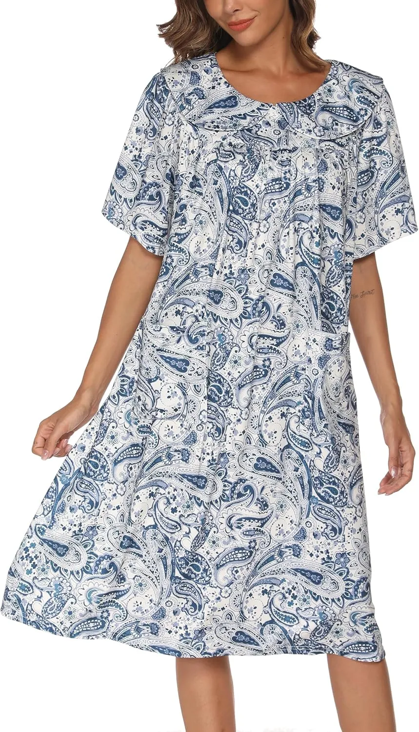 AVIIER House Dress Women Short Sleeve Mumu Lounge Dresses Patio Nightgowns with Pockets