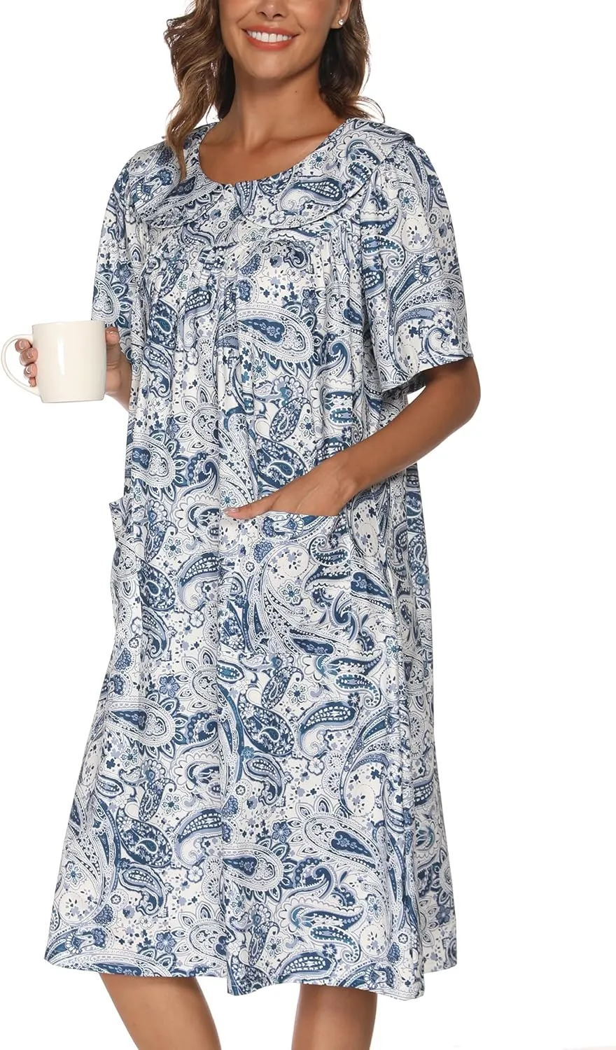 AVIIER House Dress Women Short Sleeve Mumu Lounge Dresses Patio Nightgowns with Pockets