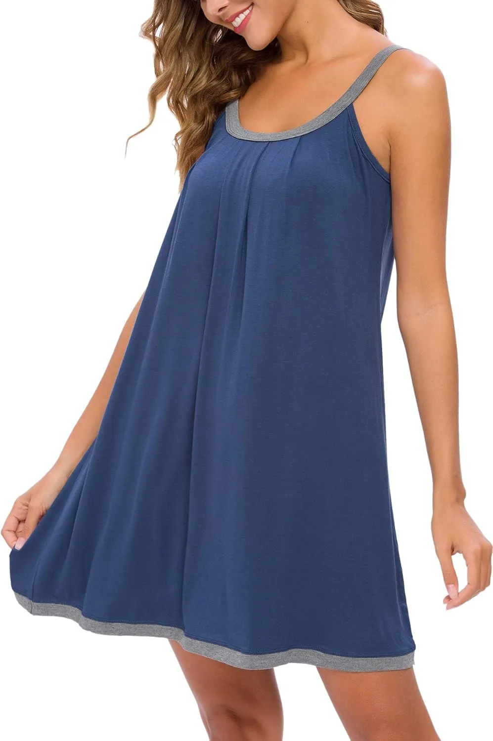 AVIIER Womens Nightgown Soft Cotton Sleeveless Sleep Shirts Wide Strap Nightshirts Full Slip Sleepwear
