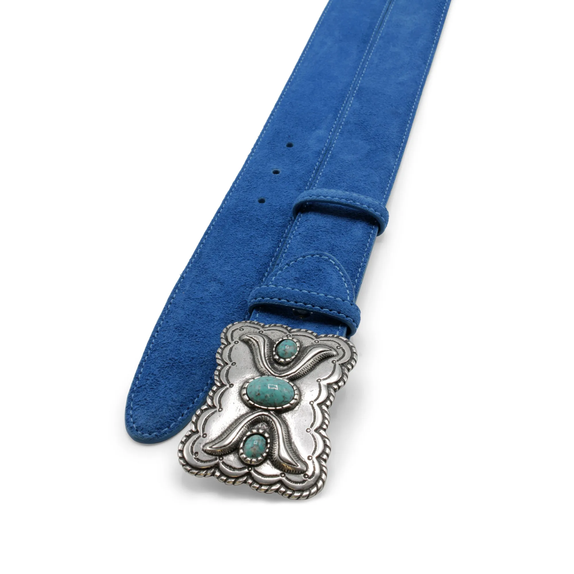 Azure Blue Suede Western Plate Belt