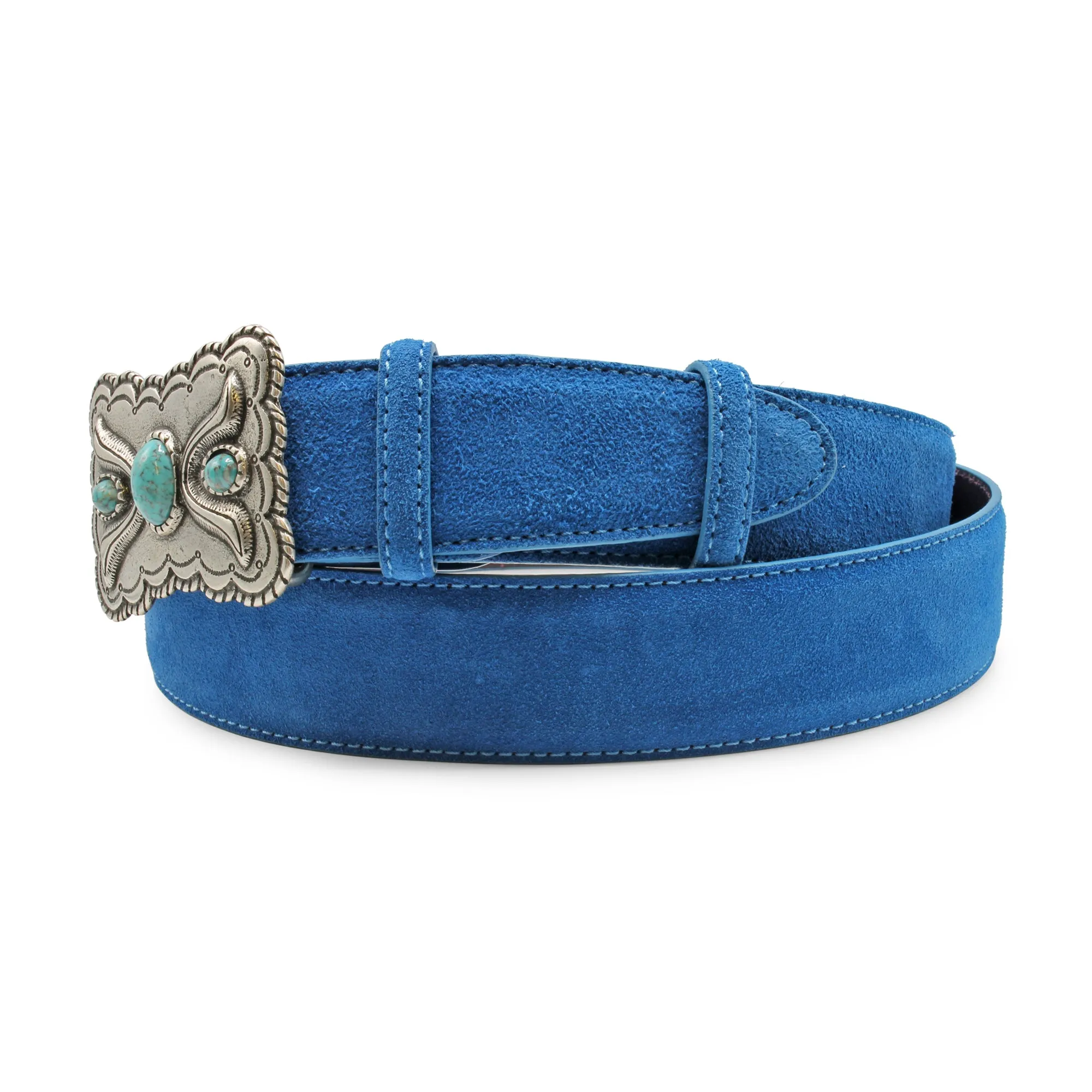 Azure Blue Suede Western Plate Belt