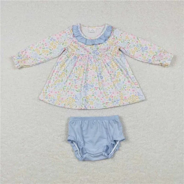 Baby Romper Blue Ruffle Floral   Bummie