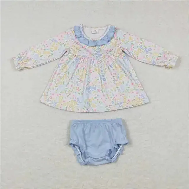 Baby Romper Blue Ruffle Floral   Bummie