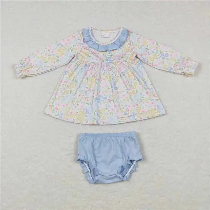 Baby Romper Blue Ruffle Floral   Bummie
