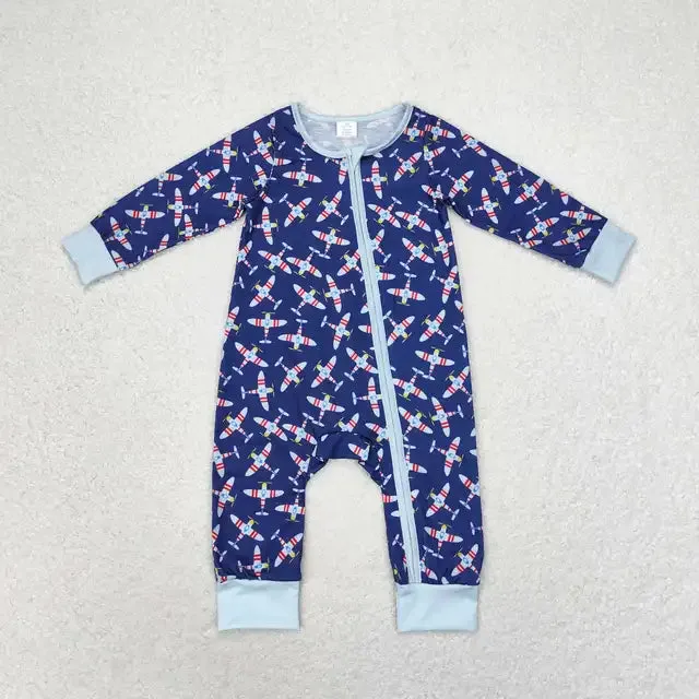 Baby Romper - Boys - Zip - Airplanes Blue Unisex Pilot