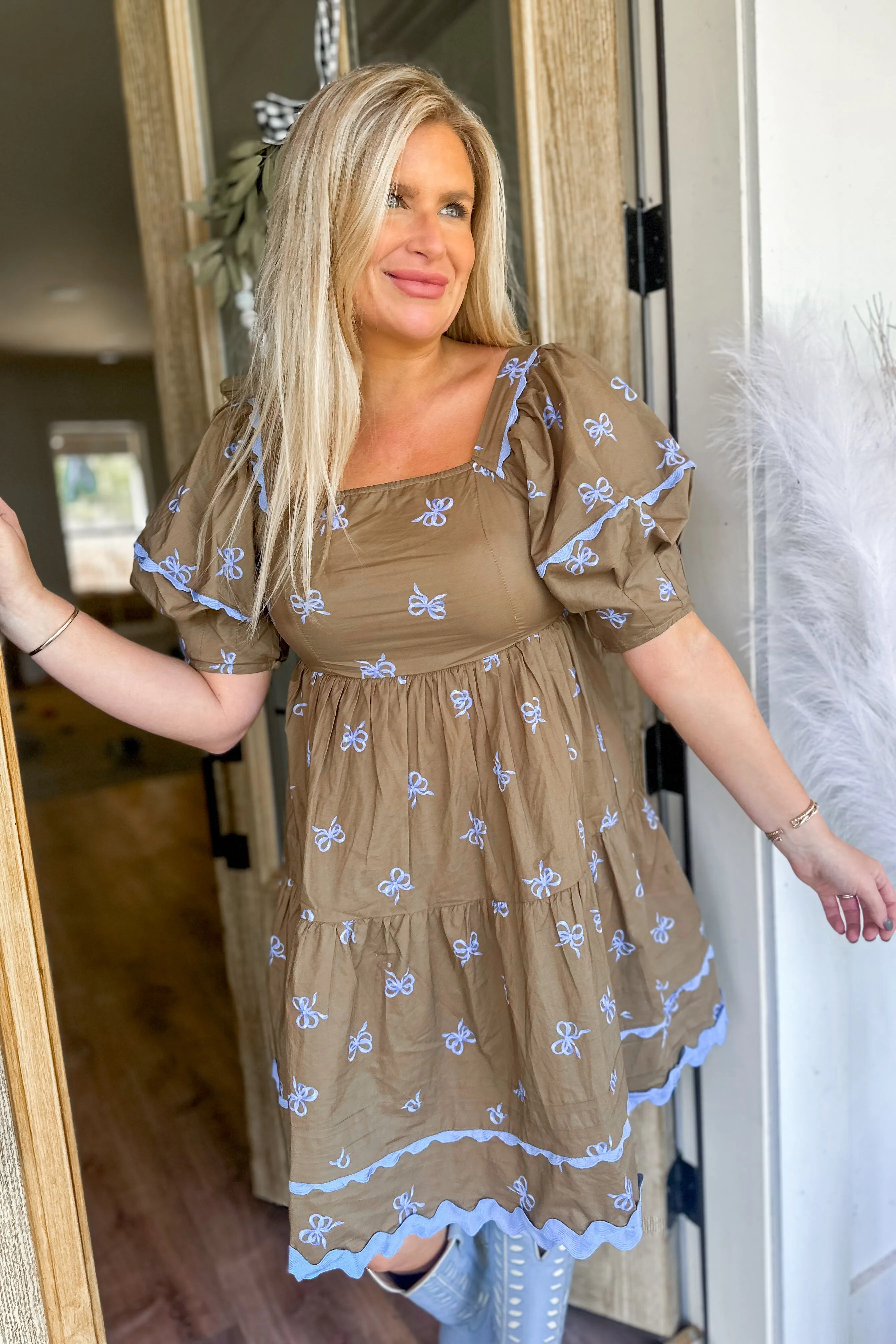 Beau Short Bubble Sleeve Bow Print Dress *FINAL SALE*
