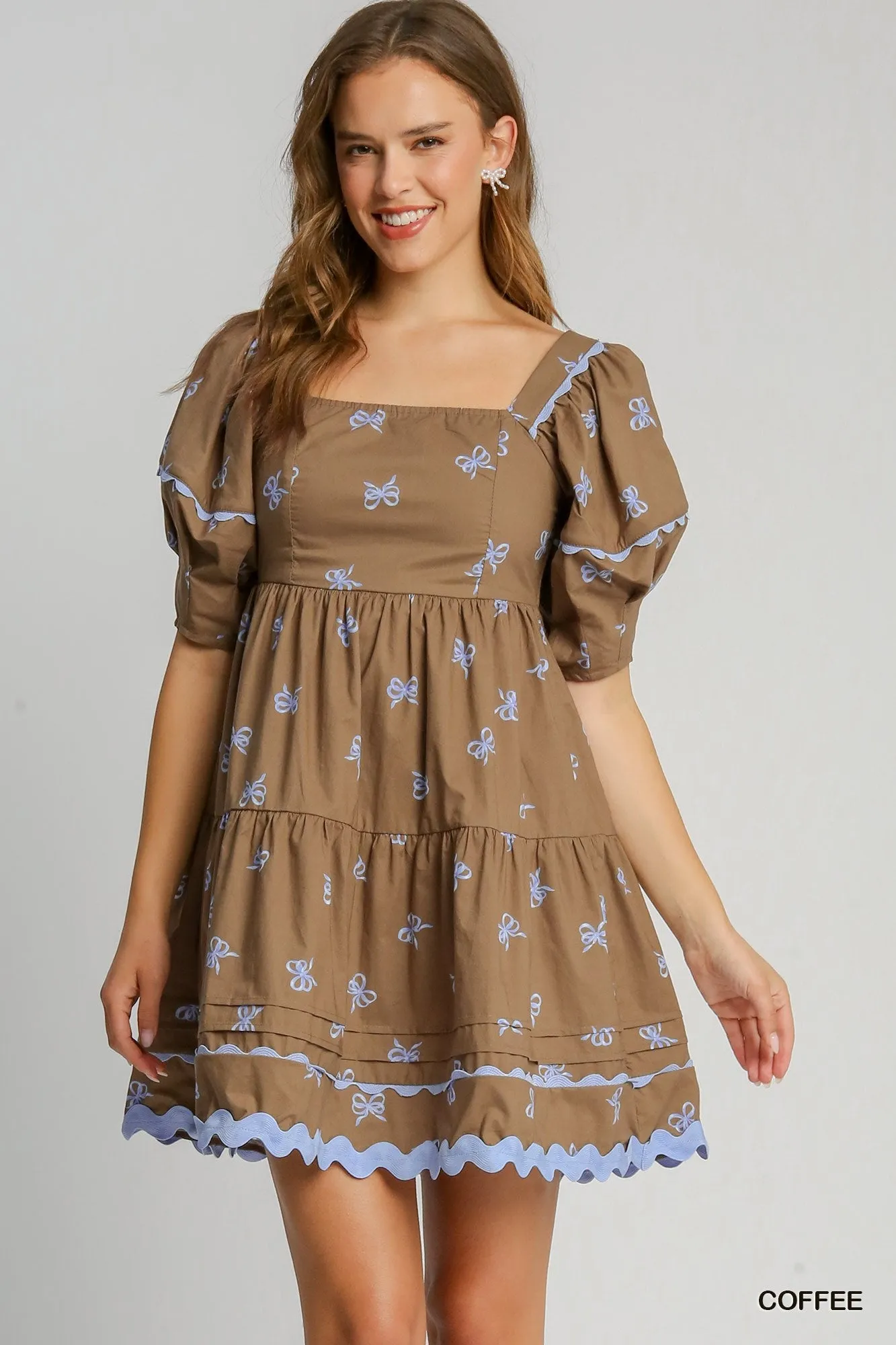 Beau Short Bubble Sleeve Bow Print Dress *FINAL SALE*