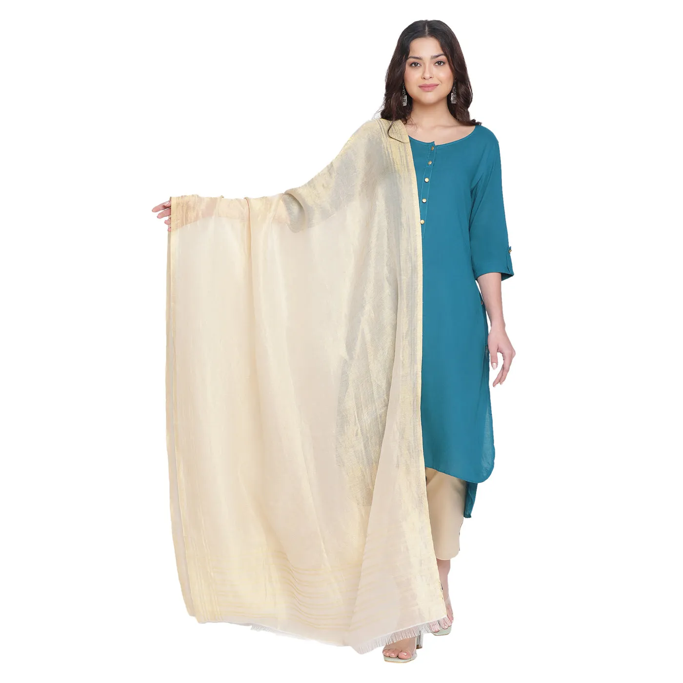 Beige Jacquard Silk Blend Dupatta