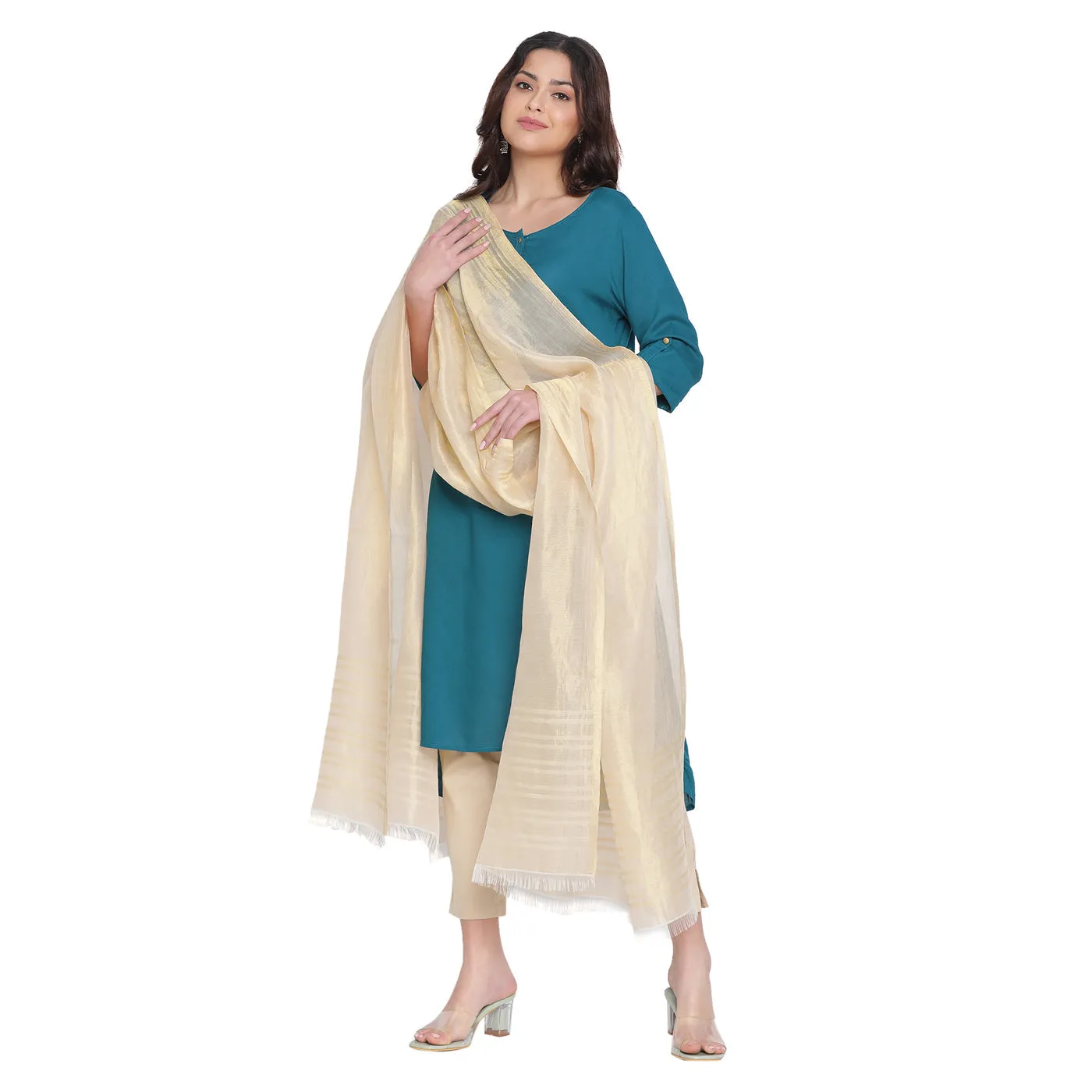 Beige Jacquard Silk Blend Dupatta