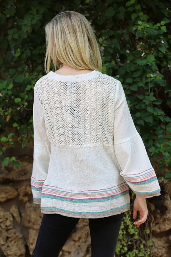 Bell Sleeve Crocheted Blouse