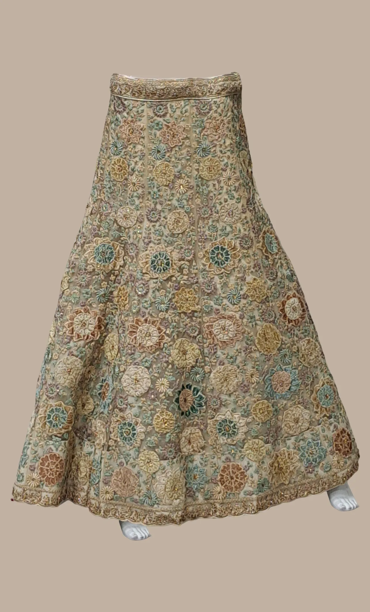 Biscuit Embroidered Lengha