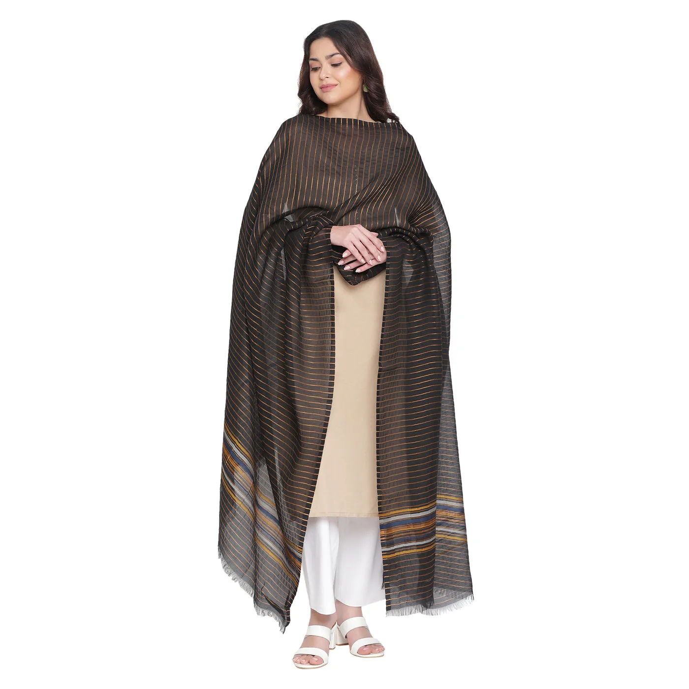 Black Silk Blend Dobby Dupatta