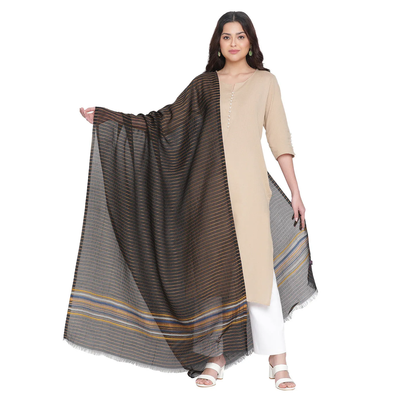 Black Silk Blend Dobby Dupatta
