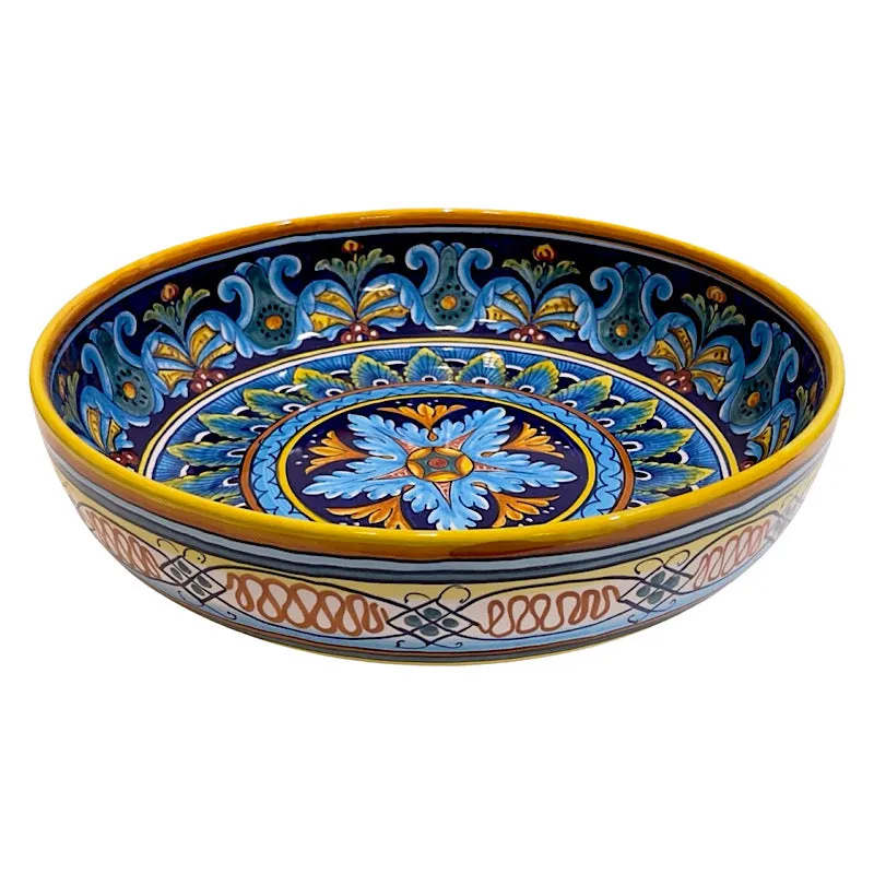 Collectible Majolica Pasta Bowl Blues & Greens, Large 14"d