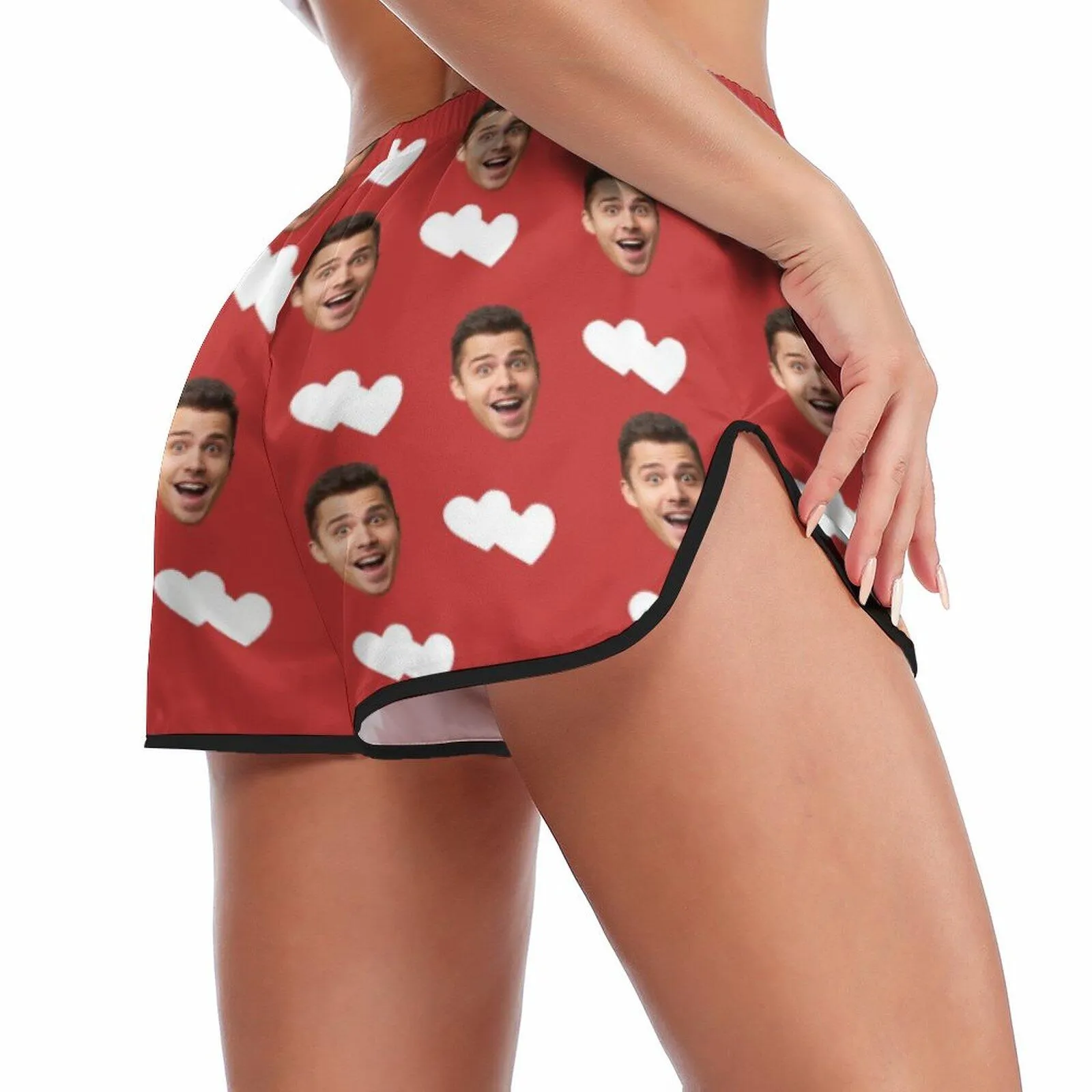 Custom Face Love Red Women's Sexy Cami Pajama Personalized Sleepwear Set Honeymoon Gift for Her
