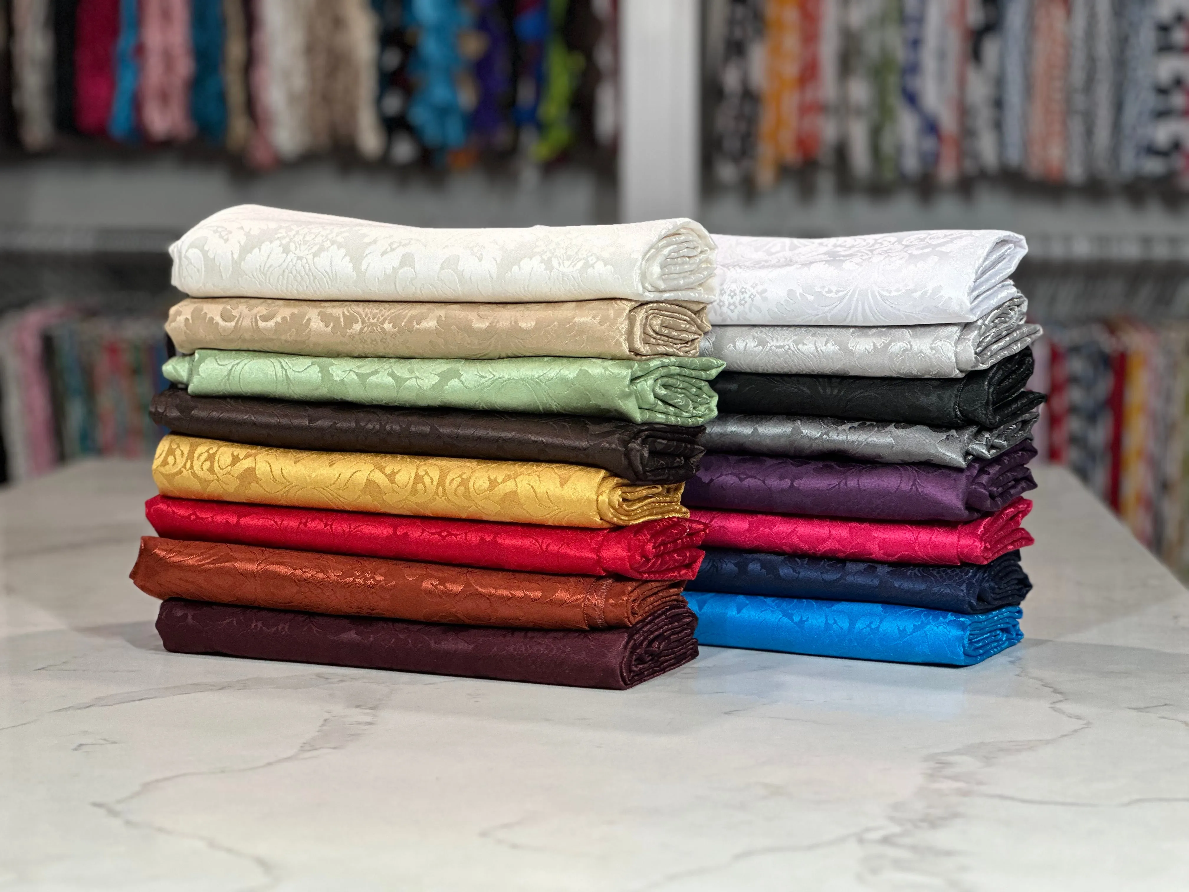 Damask Poly Table Linen in Sage 1152
