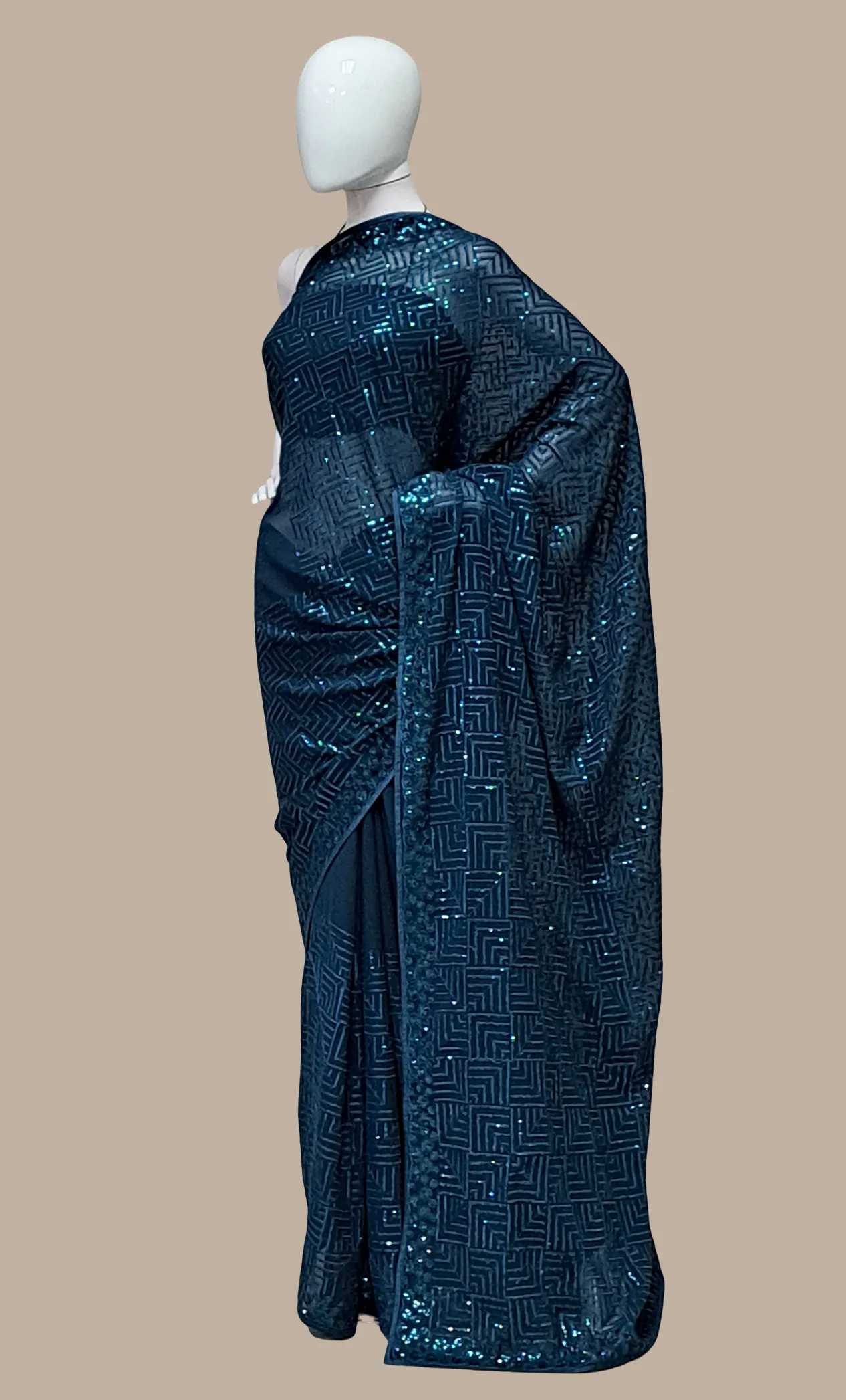Dark Teal Sequin Embroidered Sari