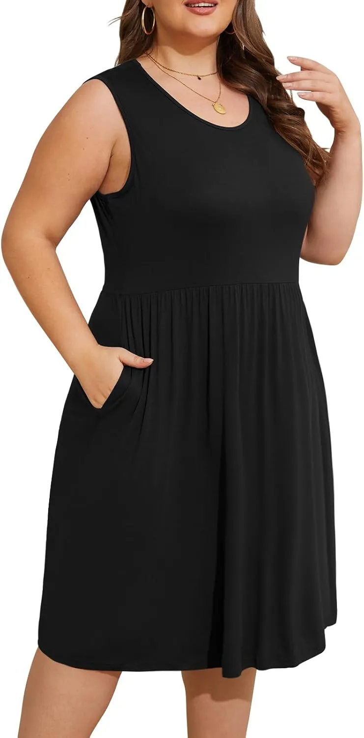 DB MOON Womens Sleeveless Dresses with Pockets Summer Casual Knee Length Sundress