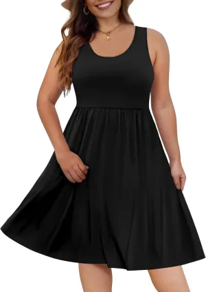 DB MOON Womens Sleeveless Dresses with Pockets Summer Casual Knee Length Sundress