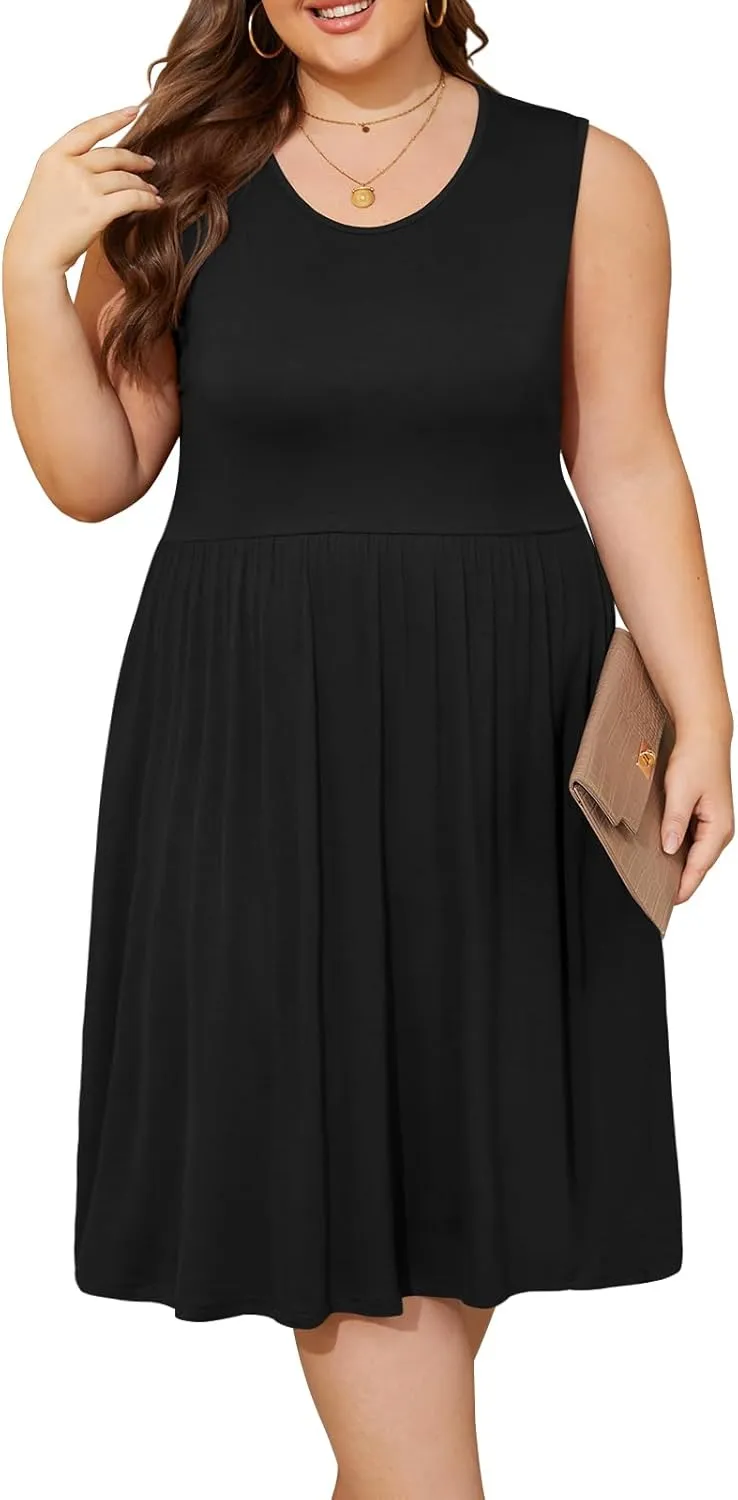 DB MOON Womens Sleeveless Dresses with Pockets Summer Casual Knee Length Sundress