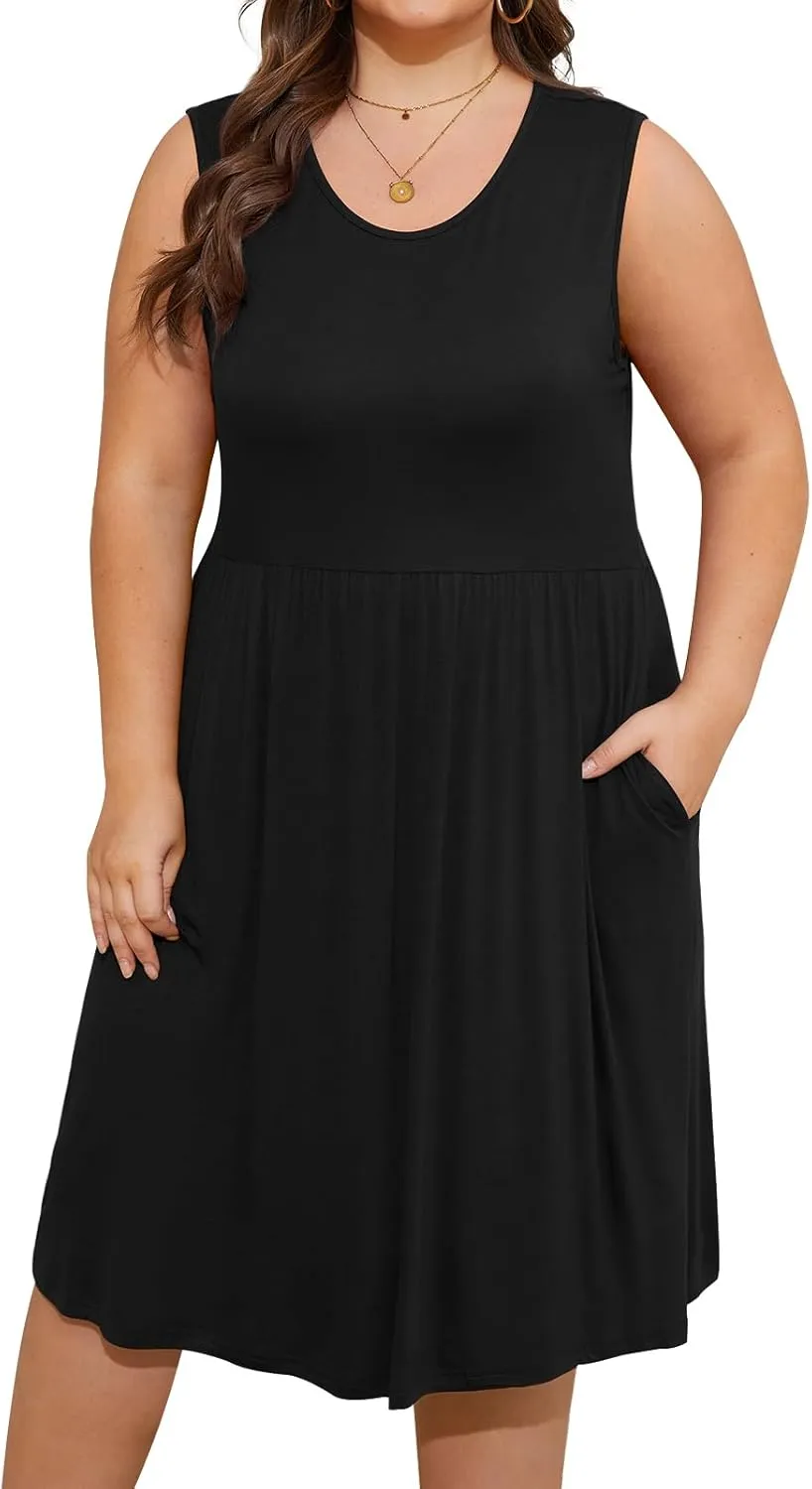 DB MOON Womens Sleeveless Dresses with Pockets Summer Casual Knee Length Sundress