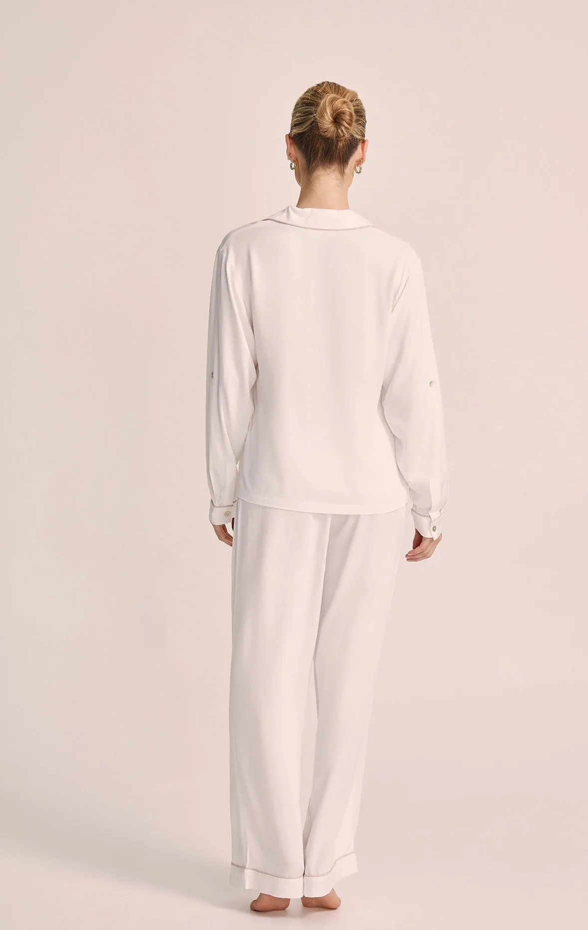 Eva Lounge Tencel™ Pyjama Set - White with Blush Piping