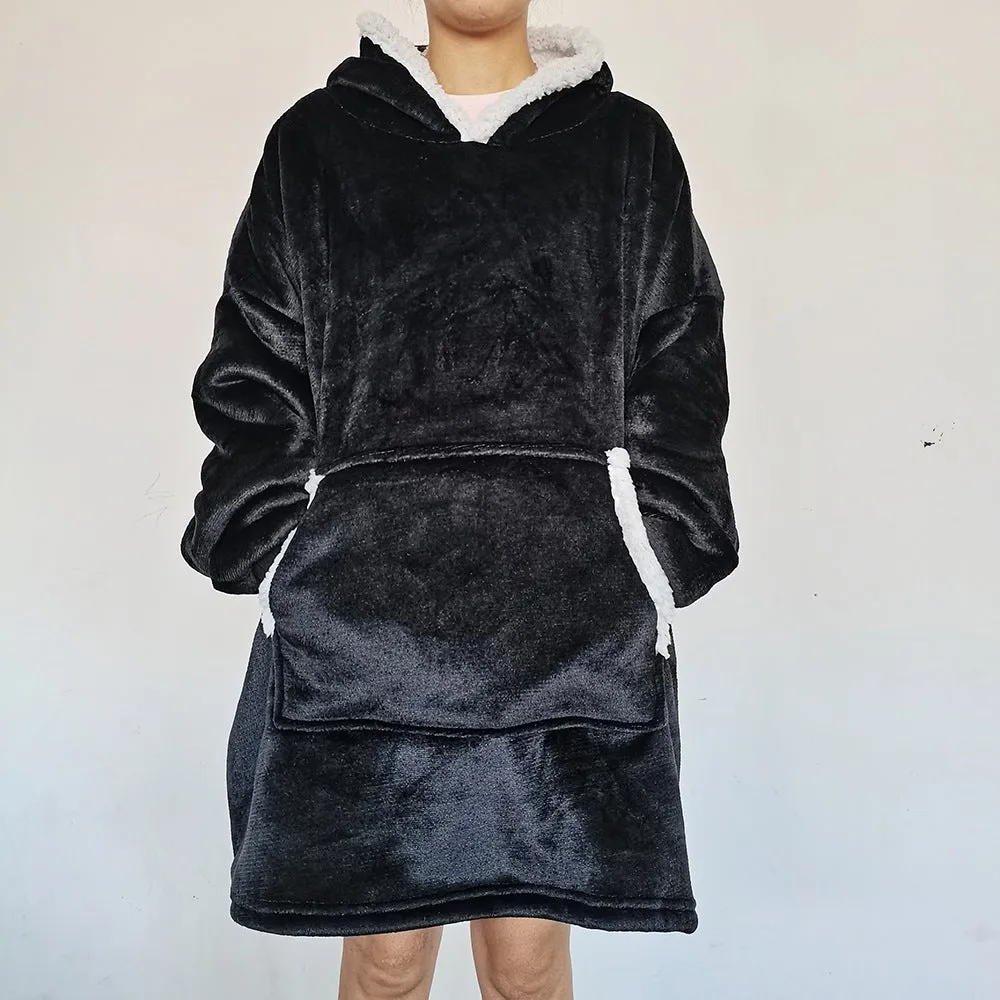 Flannel Home Wear Lazy Pullover TV Blanket Outdoor Warm Hoody Blanket Hooded Nightgown