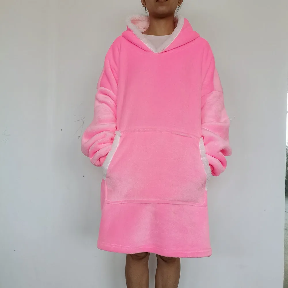 Flannel Home Wear Lazy Pullover TV Blanket Outdoor Warm Hoody Blanket Hooded Nightgown