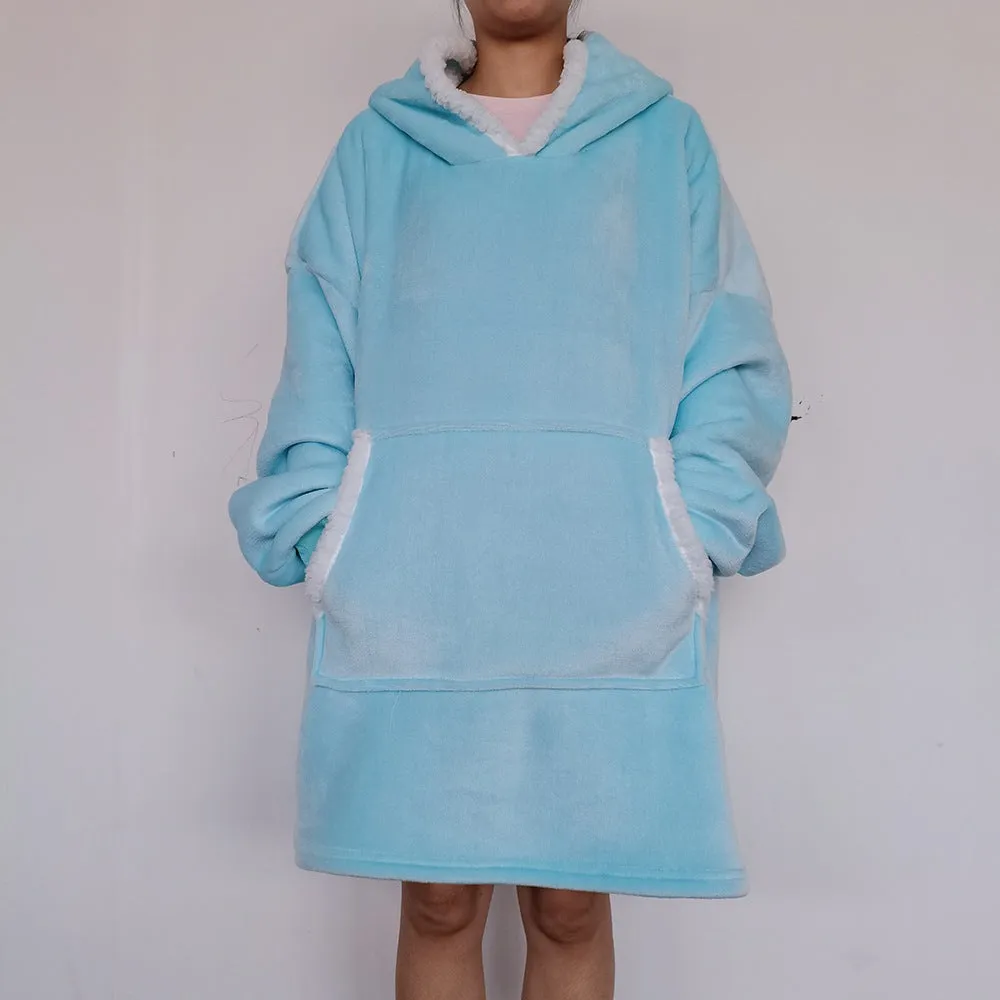 Flannel Home Wear Lazy Pullover TV Blanket Outdoor Warm Hoody Blanket Hooded Nightgown
