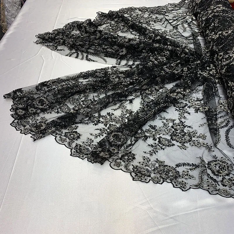 Handmade Floral Luxury Flowers Sequins Beaded Mesh Lace
