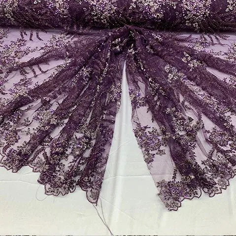 Handmade Floral Luxury Flowers Sequins Beaded Mesh Lace