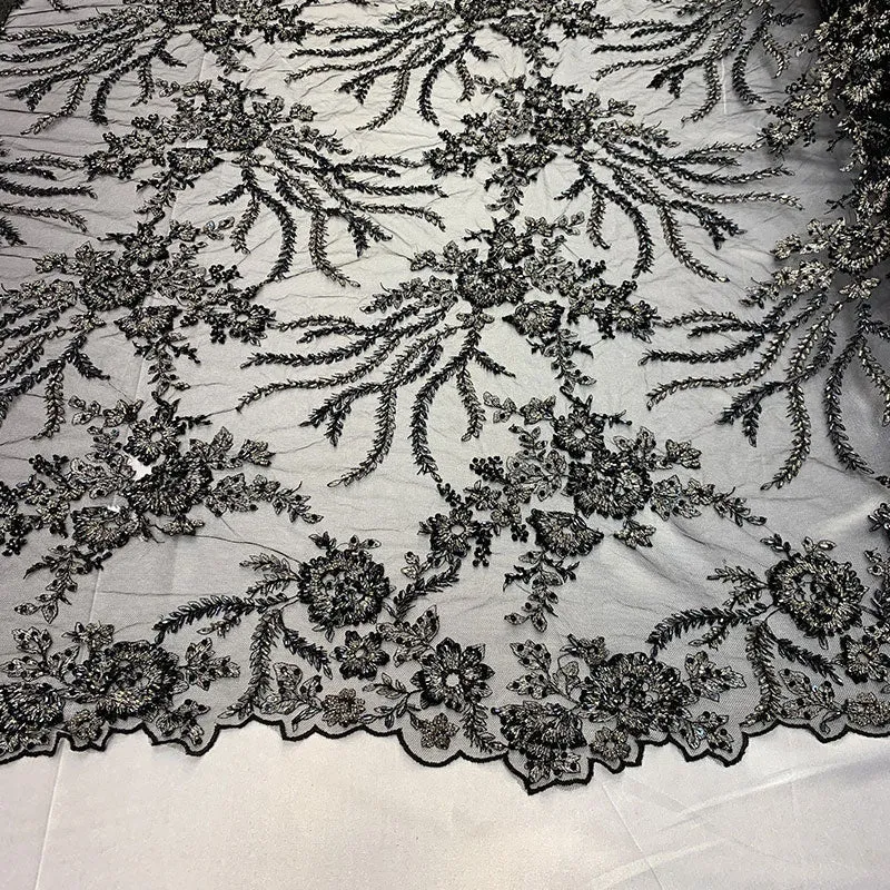 Handmade Floral Luxury Flowers Sequins Beaded Mesh Lace