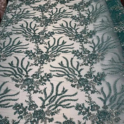 Handmade Floral Luxury Flowers Sequins Beaded Mesh Lace
