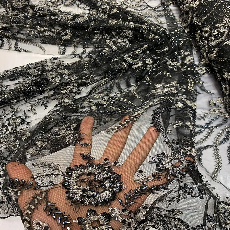 Handmade Floral Luxury Flowers Sequins Beaded Mesh Lace
