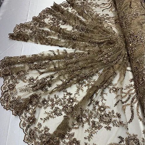Handmade Floral Luxury Flowers Sequins Beaded Mesh Lace